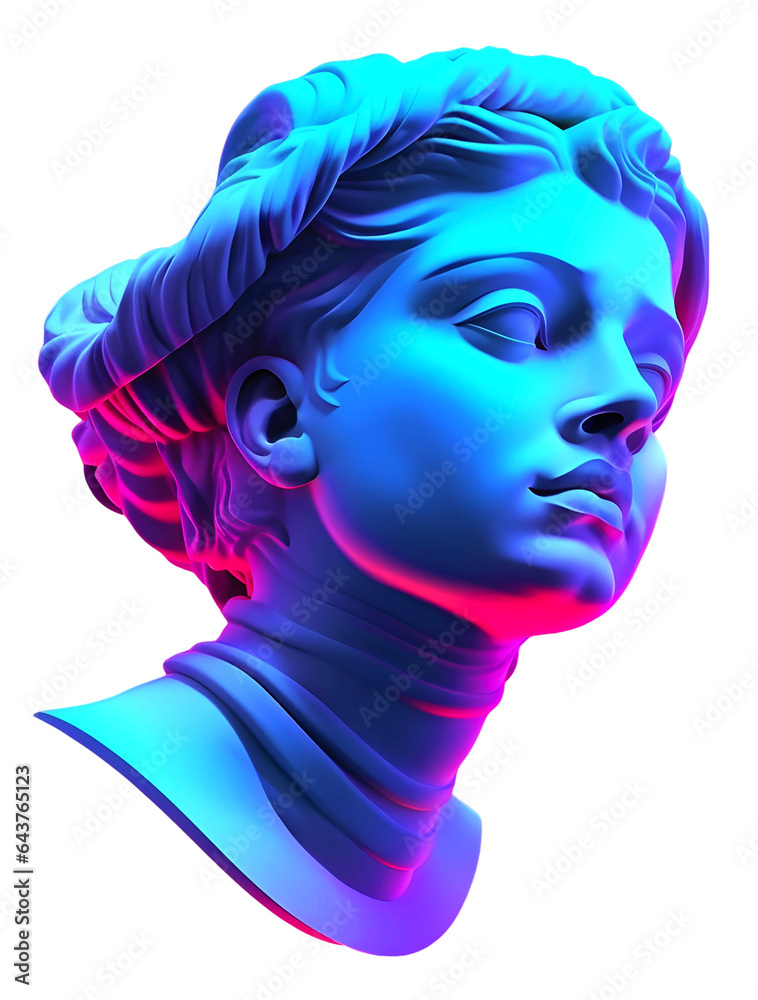 3d neon female greek bust of ancient greek woman. Modern art, isolated