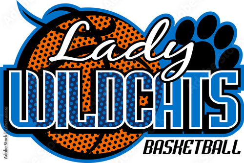 lady wildcats basketball team design with paw print for school, college or league sports