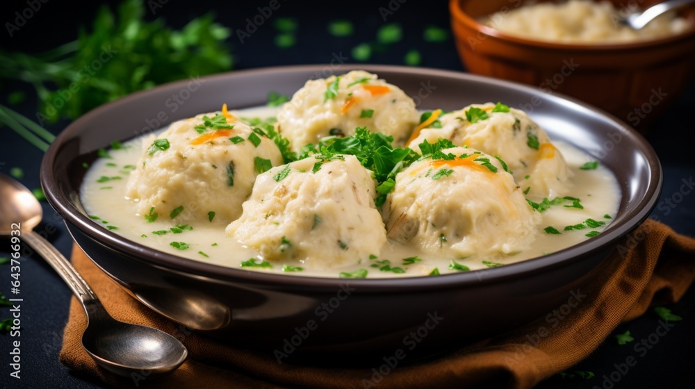 Creamy and comforting chicken and dumplings cooking in an Instant Pot, with fluffy dumplings and tender chicken. 