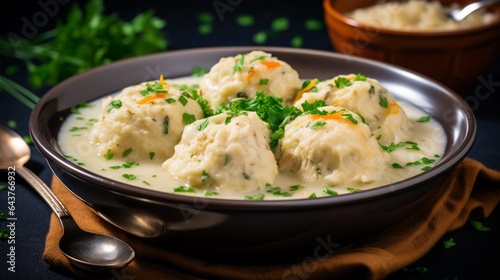 Creamy and comforting chicken and dumplings cooking in an Instant Pot, with fluffy dumplings and tender chicken. 