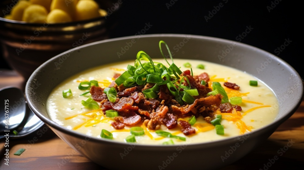 Creamy and comforting Instant Pot potato soup, with crispy bacon bits and cheddar cheese.