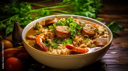 Fragrant and spicy Instant Pot Cajun gumbo  with a mix of seafood and sausages. 