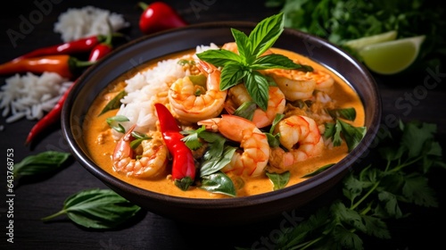 Fragrant and spicy Instant Pot Thai red curry, with coconut milk, fresh herbs, and shrimp. 