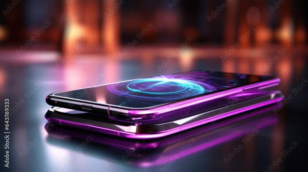 High-Tech Futuristic Phone with Touch Screen Display Controls, Smart Phone, Technology, Holograph, 3D Generative AI