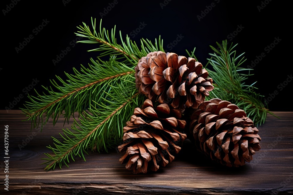 Fototapeta premium Beautiful Siberian Pine Cone with Branch for Christmas and Holiday Decorative Isolation