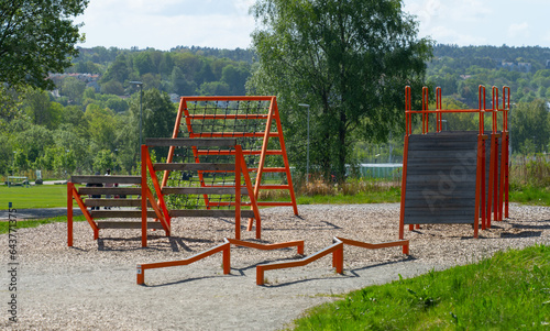Obstacles of an obstacle course in a park.