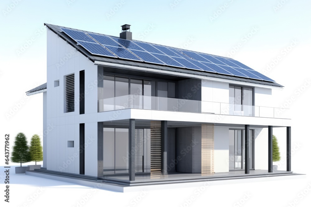 A modern eco-friendly home with solar panels on the roof, surrounded by a lush green garden, represents renewable energy and sustainability. A modern eco-friendly home with solar panels on the roof, surrounded by a lush green garden, represents renewable energy and sustainability.