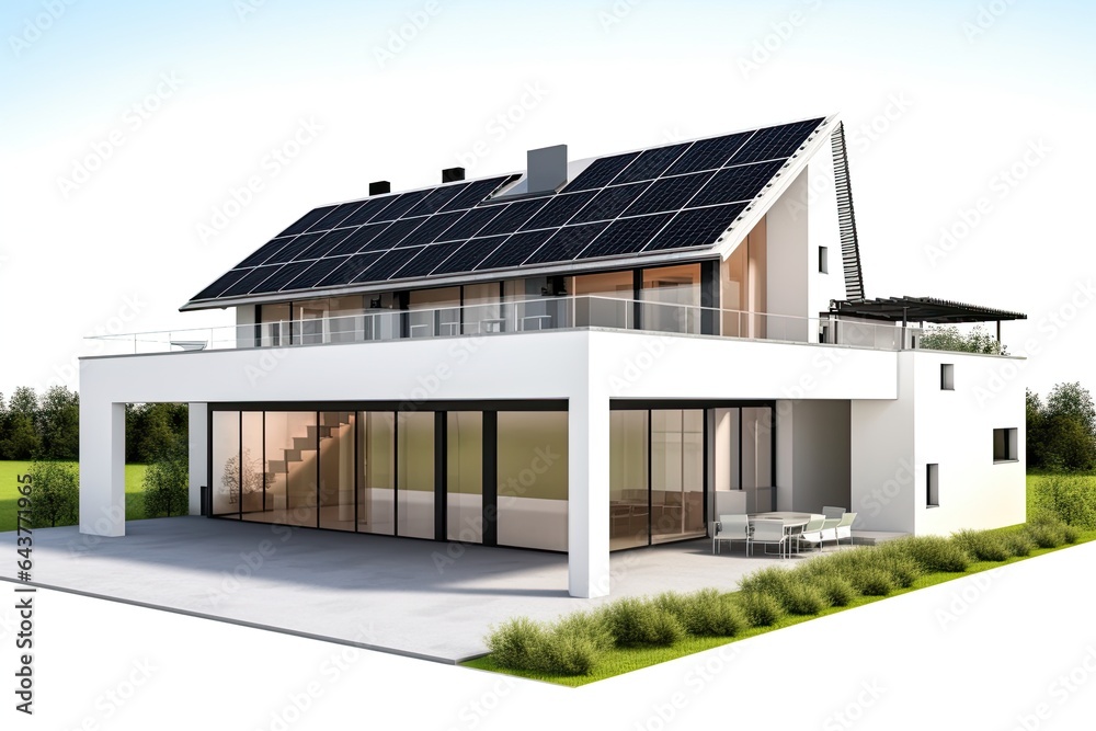 Modern eco-residence with solar panels, innovative energy generation, green garden, and a luxurious architecture concept. Modern eco-residence with solar panels, innovative energy generation, green garden, and a luxurious architecture concept.
