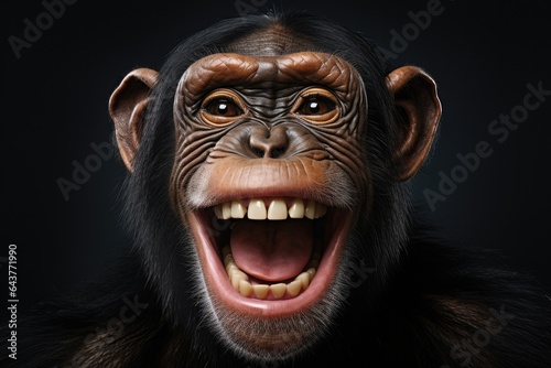 Print op canvas A cute chimpanzee with expressive eyes and an open mouth.
