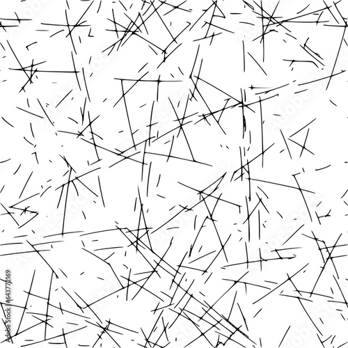 Seamless pattern of chaotic thin hand-drawn strokes with uneven endings. Vector.