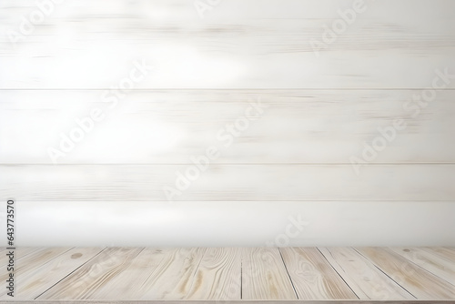 An Empty White Wooden Table Against a Clean White Wall Background, Ideal for Product Display Montage