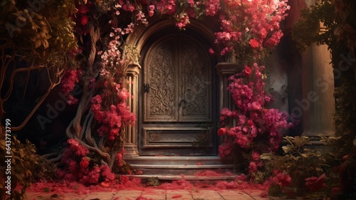 A beautiful old door of an old building in summer Ai generated art