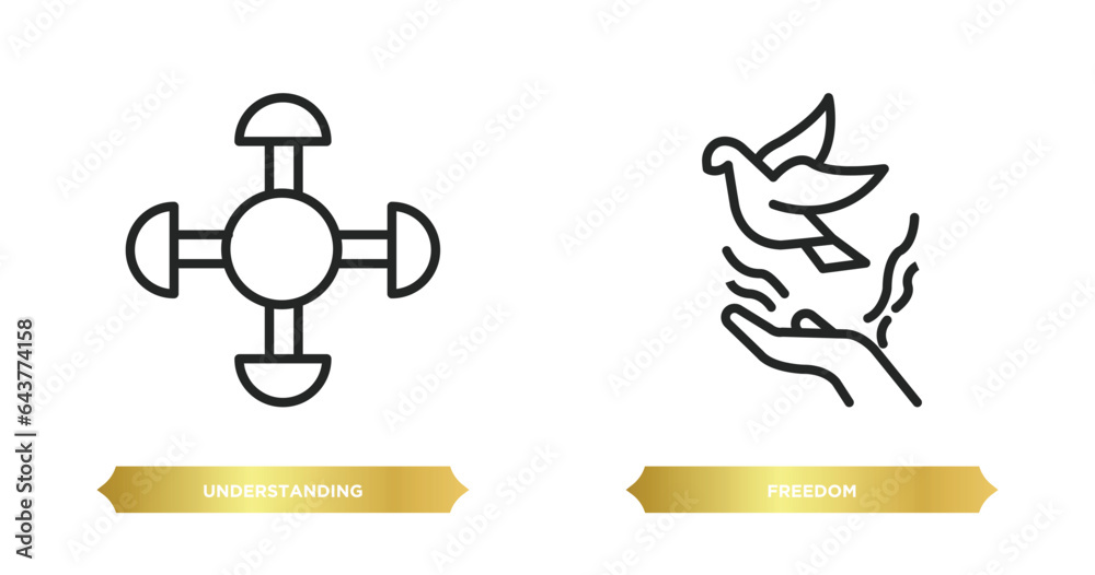 two editable outline icons from zodiac concept. thin line icons such as understanding, freedom vector. two editable outline icons from zodiac concept. thin line icons such as understanding, freedom vector.