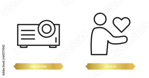 two editable outline icons from zodiac concept. thin line icons such as projection, loyalty vector.