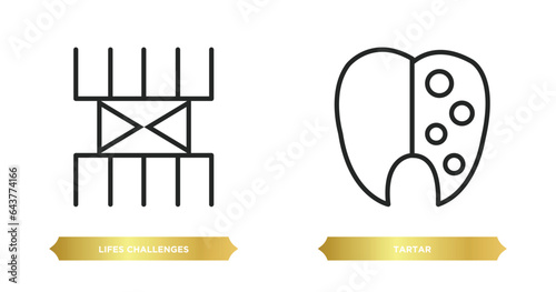 two editable outline icons from zodiac concept. thin line icons such as lifes challenges, tartar vector.