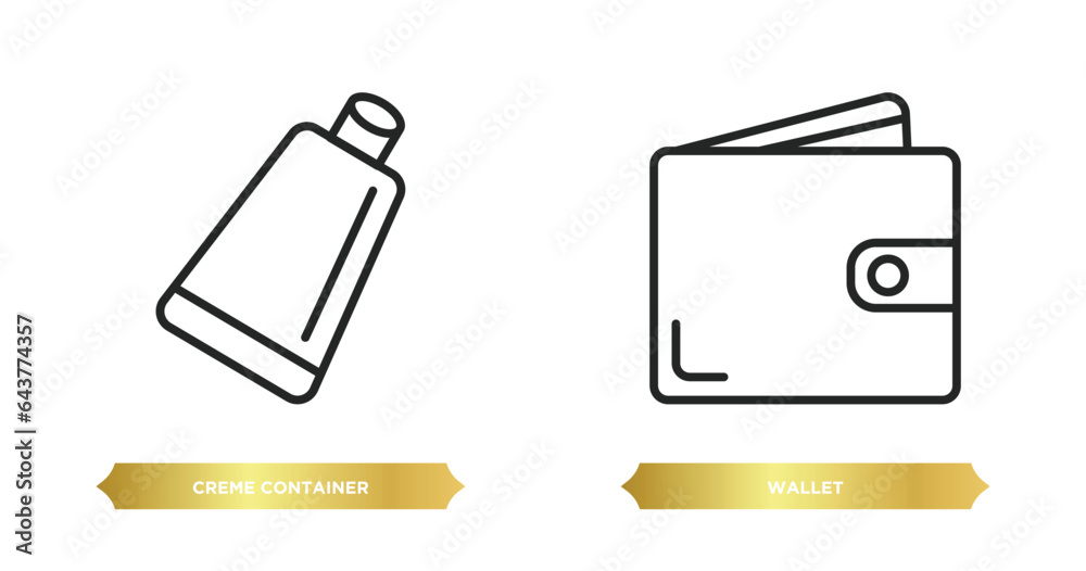 two editable outline icons from woman clothing concept. thin line icons such as creme container black, wallet vector.