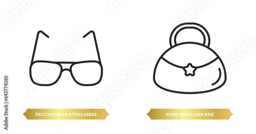 two editable outline icons from woman clothing concept. thin line icons such as rectangular eyeglasses, hobo shoulder bag vector.