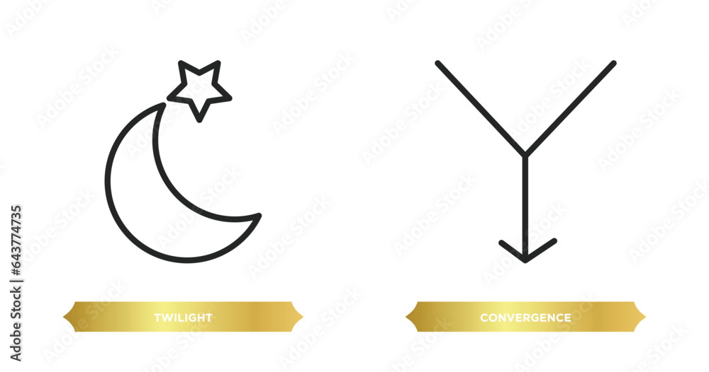 two editable outline icons from weather concept. thin line icons such as twilight, convergence vector. two editable outline icons from weather concept. thin line icons such as twilight, convergence vector.