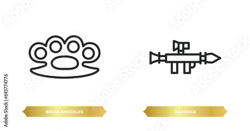 two editable outline icons from weapons concept. thin line icons such as brass knuckles, bazooka vector.
