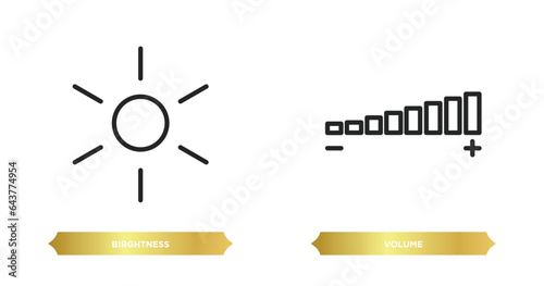 two editable outline icons from user interface concept. thin line icons such as birghtness, volume vector.