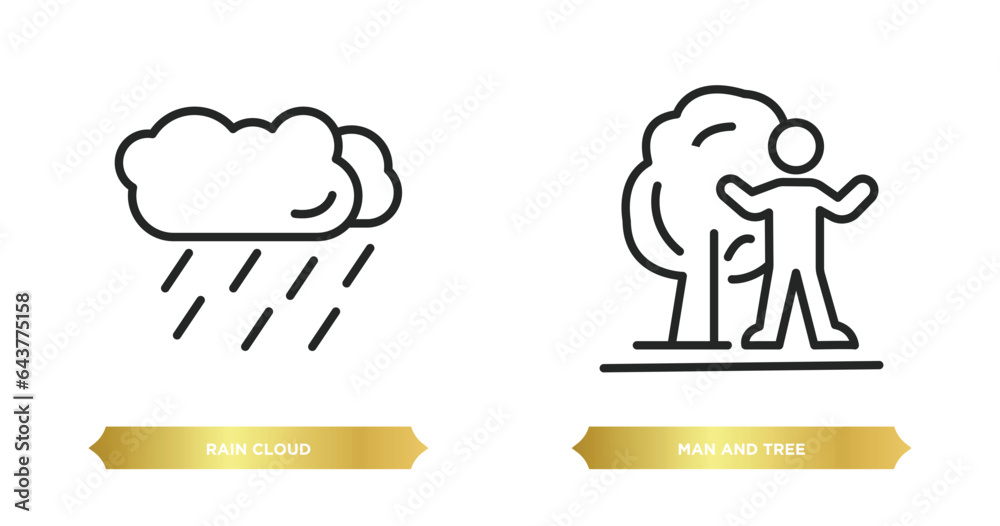 two editable outline icons from ultimate glyphicons concept. thin line icons such as rain cloud, man and tree vector. two editable outline icons from ultimate glyphicons concept. thin line icons such as rain cloud, man and tree vector.