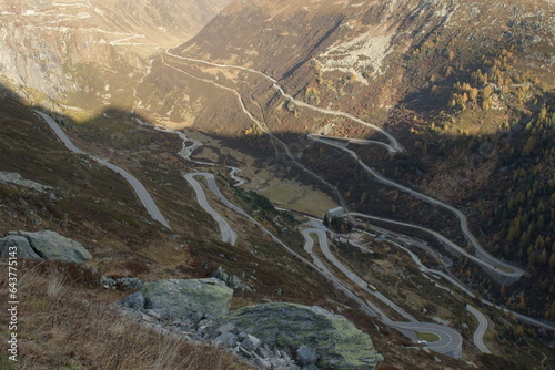 Hairpin bends on the Grimsel Pass from Gletsch, Obergom, Goms, Wallis, Switzerland photo