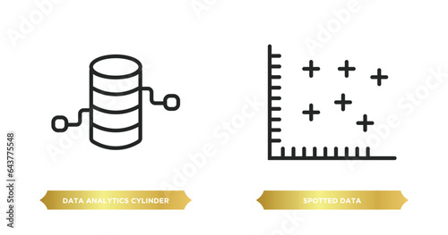 two editable outline icons from user interface concept. thin line icons such as data analytics cylinder, spotted data vector.