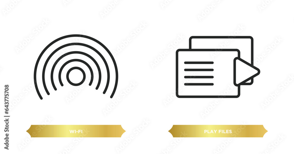two editable outline icons from user interface concept. thin line icons such as wi-fi, play files vector. two editable outline icons from user interface concept. thin line icons such as wi-fi, play files vector.