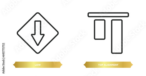 two editable outline icons from user interface concept. thin line icons such as low, top alignment vector.