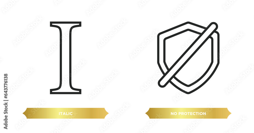 two editable outline icons from user interface concept. thin line icons such as italic, no protection vector. two editable outline icons from user interface concept. thin line icons such as italic, no protection vector.