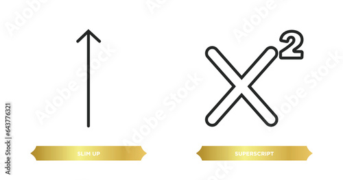 two editable outline icons from user interface concept. thin line icons such as slim up, superscript vector.