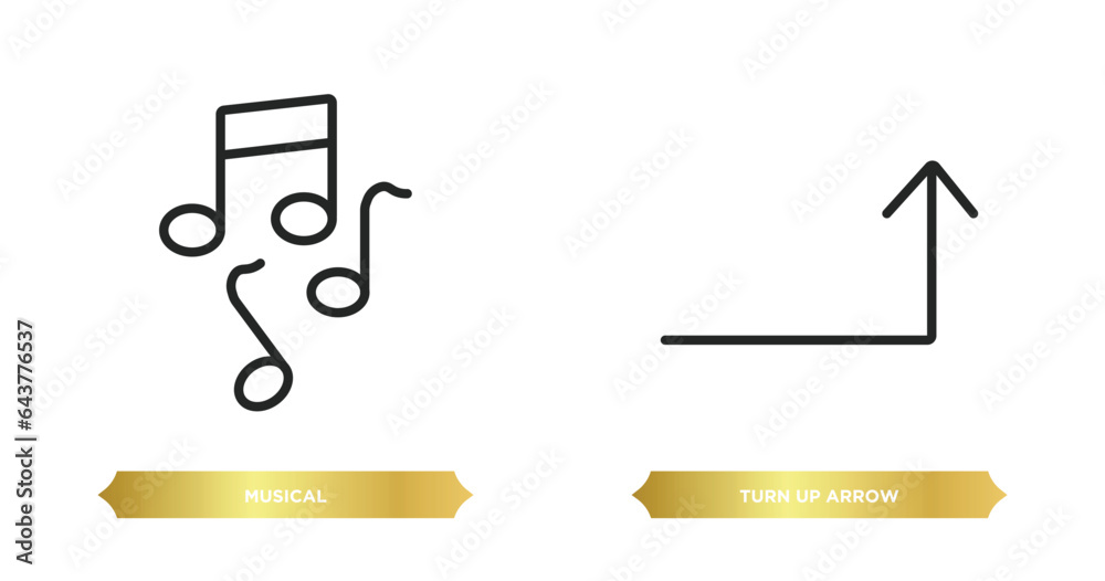 two editable outline icons from user interface concept. thin line icons such as musical, turn up arrow vector.