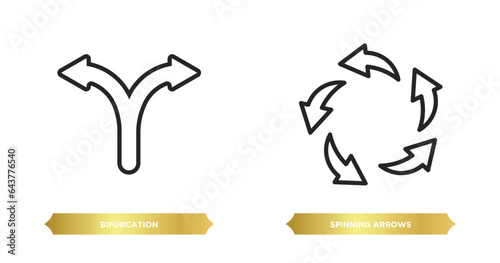 two editable outline icons from user interface concept. thin line icons such as bifurcation, spinning arrows vector.
