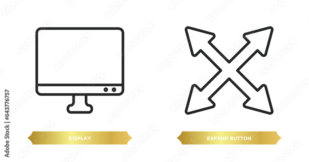 two editable outline icons from user interface concept. thin line icons such as display, expand button vector. two editable outline icons from user interface concept. thin line icons such as display, expand button vector.
