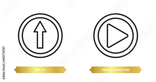 two editable outline icons from user interface concept. thin line icons such as key up, press play button vector.