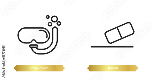 two editable outline icons from travel concept. thin line icons such as scuba diving, rubber vector.