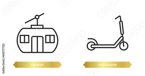 two editable outline icons from transportation concept. thin line icons such as chairlift, kick scooter vector.