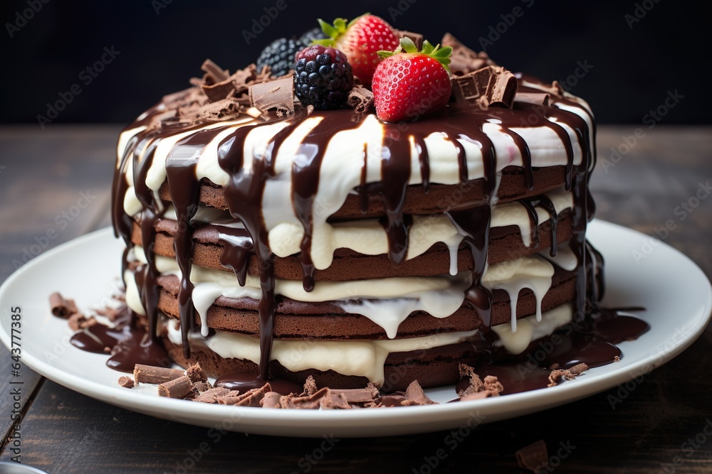 Chocolate cake with cream layers | Generative AI Chocolate cake with cream layers | Generative AI