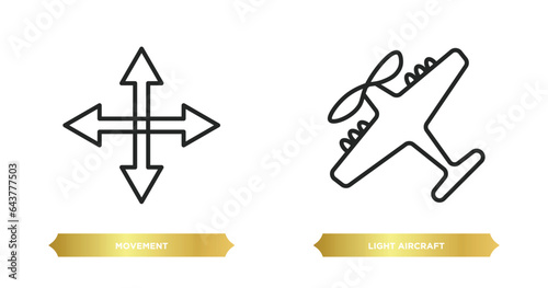 two editable outline icons from transport concept. thin line icons such as movement, light aircraft vector.