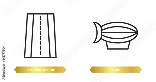 two editable outline icons from transport concept. thin line icons such as road with broken lines, blimp vector.