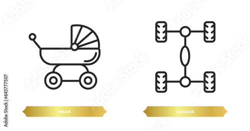 two editable outline icons from transport concept. thin line icons such as pram, chassis vector.