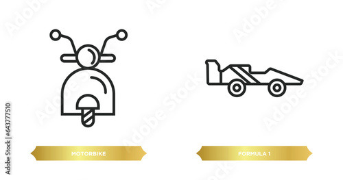 two editable outline icons from transport concept. thin line icons such as motorbike, formula 1 vector.