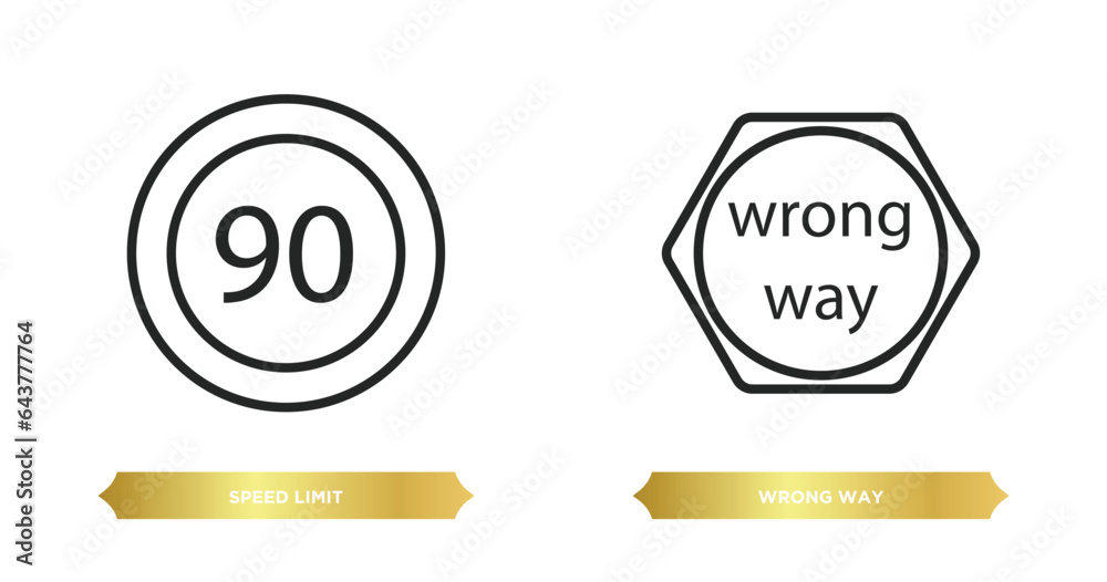 Fototapeta premium two editable outline icons from traffic signs concept. thin line icons such as speed limit, wrong way vector.