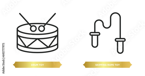 two editable outline icons from toys concept. thin line icons such as drum toy, skipping rope toy vector.