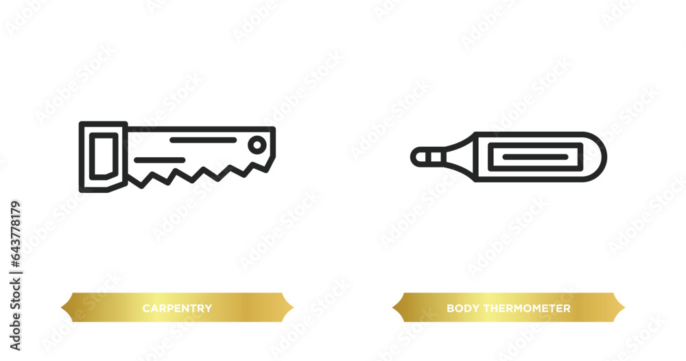 two editable outline icons from tools and utensils concept. thin line icons such as carpentry, body thermometer vector.