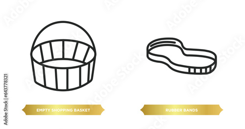 two editable outline icons from tools and utensils concept. thin line icons such as empty shopping basket, rubber bands vector.