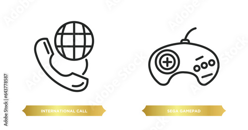 two editable outline icons from technology concept. thin line icons such as international call, sega gamepad vector.