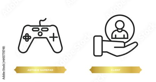 two editable outline icons from technology concept. thin line icons such as antique gamepad, client vector.