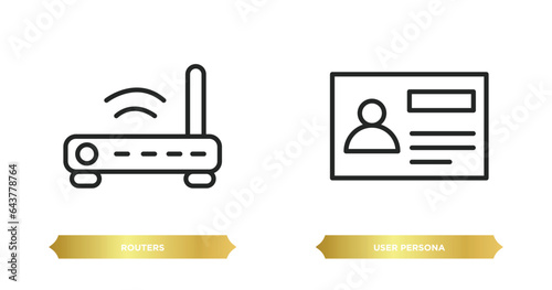 two editable outline icons from technology concept. thin line icons such as routers, user persona vector.