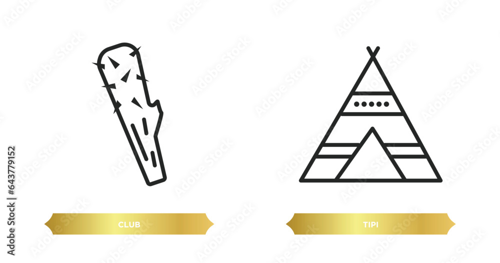 two editable outline icons from stone age concept. thin line icons such as club, tipi vector. two editable outline icons from stone age concept. thin line icons such as club, tipi vector.